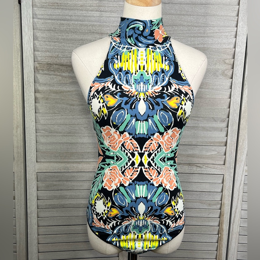 FREE PEOPLE (Intimately) Tucker High Neck Printed Bodysuit-XS